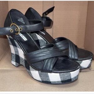 Tommy girl Hilfiger Black and White Plaid Wedges vintage